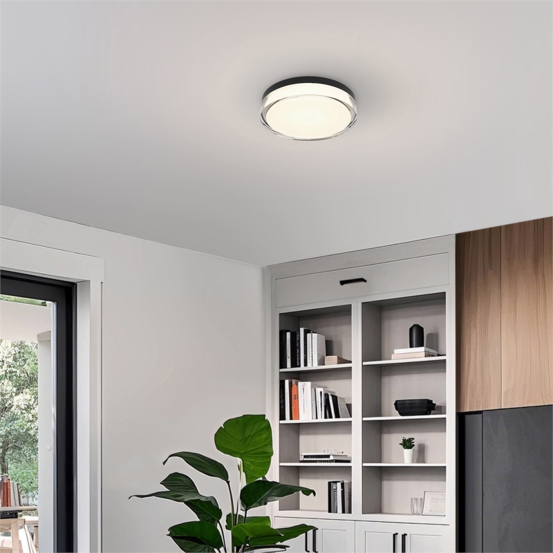 Bowery Hill Modern Stainless Steel 12-inch LED Outdoor Flush Mount in Black