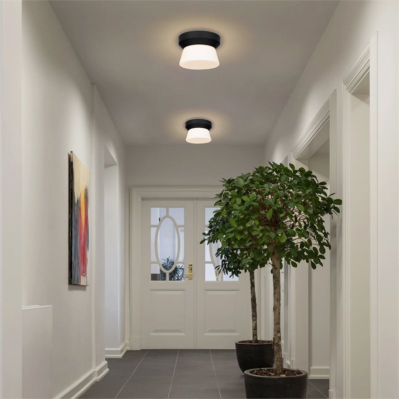 Bowery Hill Modern Aluminum 7-inch LED Outdoor Flush Mount in Black