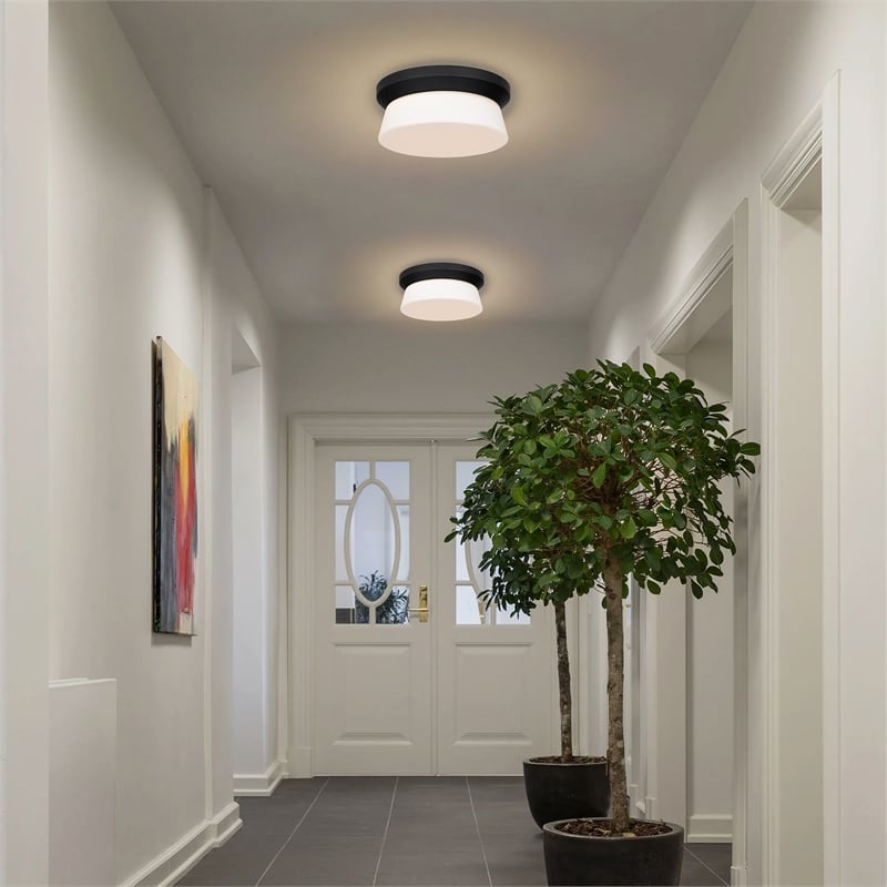 Bowery Hill Modern Aluminum 11-inch LED Outdoor Flush Mount in Black