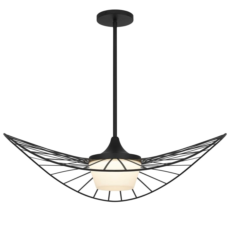 Bowery Hill Modern 34-inch LED Outdoor Steel Pendant in Black