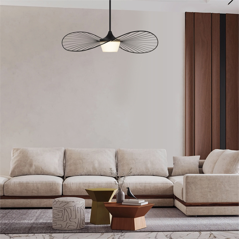 Bowery Hill Modern 34-inch LED Outdoor Steel Pendant in Black