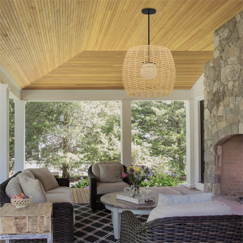 Bowery Hill Modern Aluminum 24-inch LED Outdoor Pendant in Black