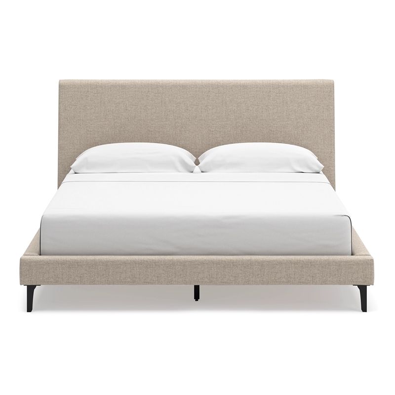 Bowery Hill Beige Queen Polyester Upholstered Bed with Roll Slats