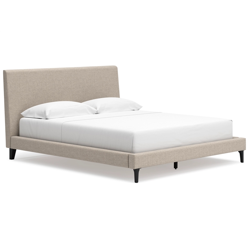 Bowery Hill Beige Queen Polyester Upholstered Bed with Roll Slats