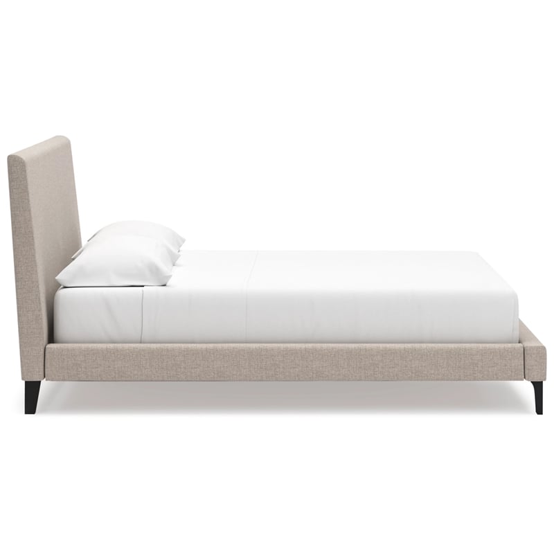 Bowery Hill Beige Queen Polyester Upholstered Bed with Roll Slats