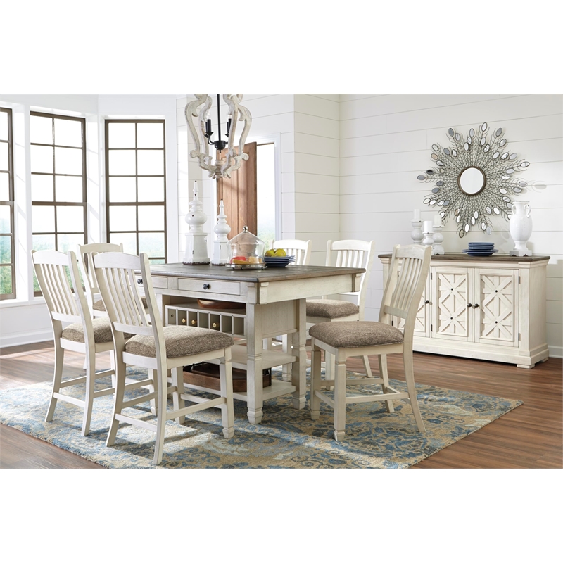 Bowery Hill 6-Piece Counter Height Dining Set in Antique White & Weathered Oak