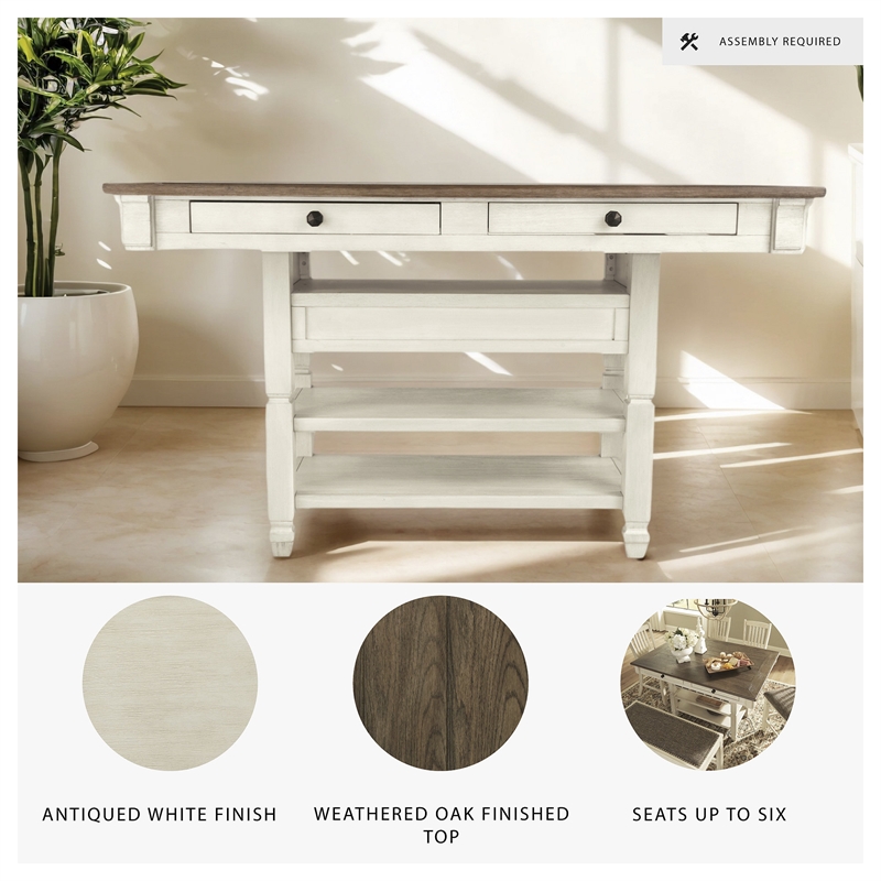Bowery Hill 6-Piece Counter Height Dining Set in Antique White & Weathered Oak