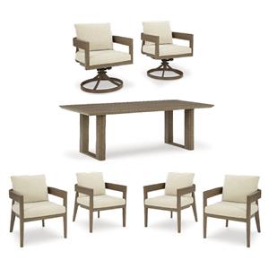 Bowery Hill Outdoor Dining Set of Table & 6 Chairs in Dark Brown Wood-Look Finish