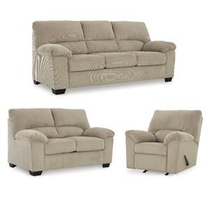 Bowery Hill Living Room Set of Recliner, Loveseat, & Sofa in Sand Corduroy