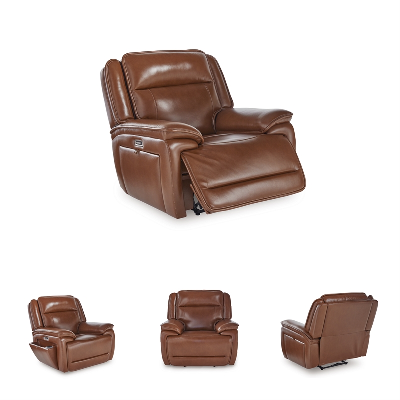 Bowery Hill Reclining Sofa Set with Power Features in Brown Leather Upholstered