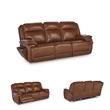 Bowery Hill Reclining Sofa Set with Power Features in Brown Leather Upholstered