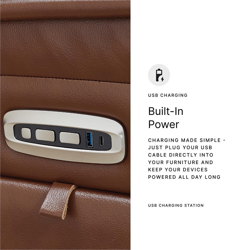 Bowery Hill Reclining Sofa Set with Power Features in Brown Leather Upholstered