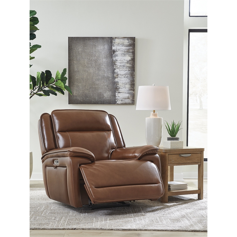 Bowery Hill Reclining Sofa Set with Power Features in Brown Leather Upholstered