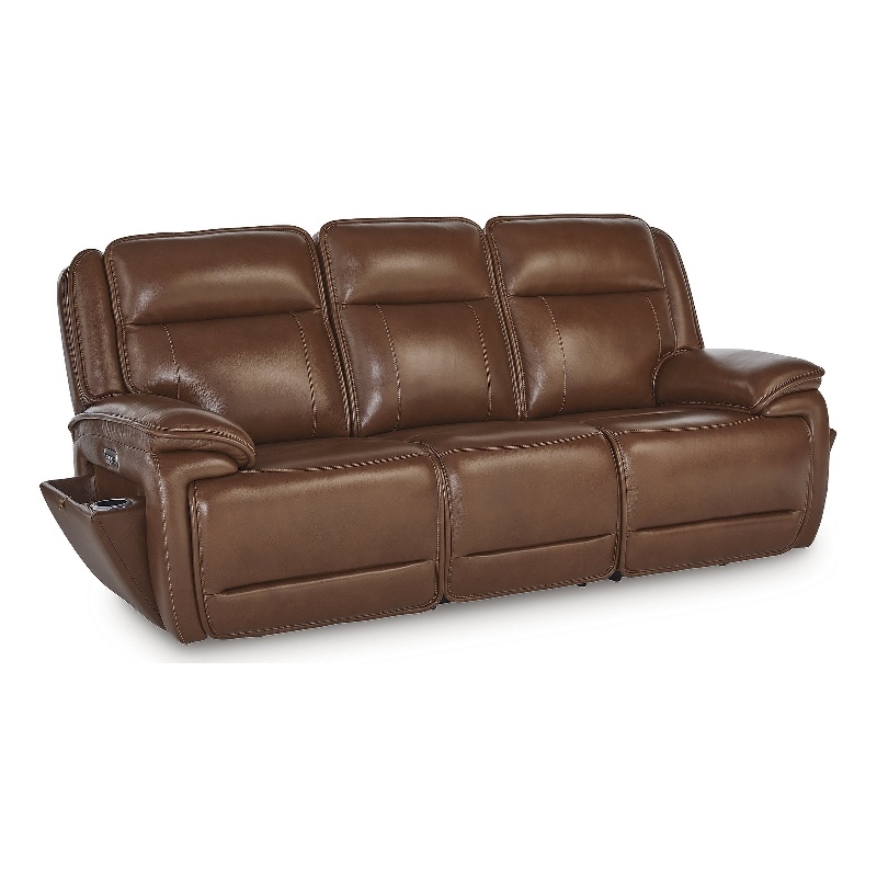 Bowery Hill Reclining Sofa Set with Power Features in Brown Leather Upholstered