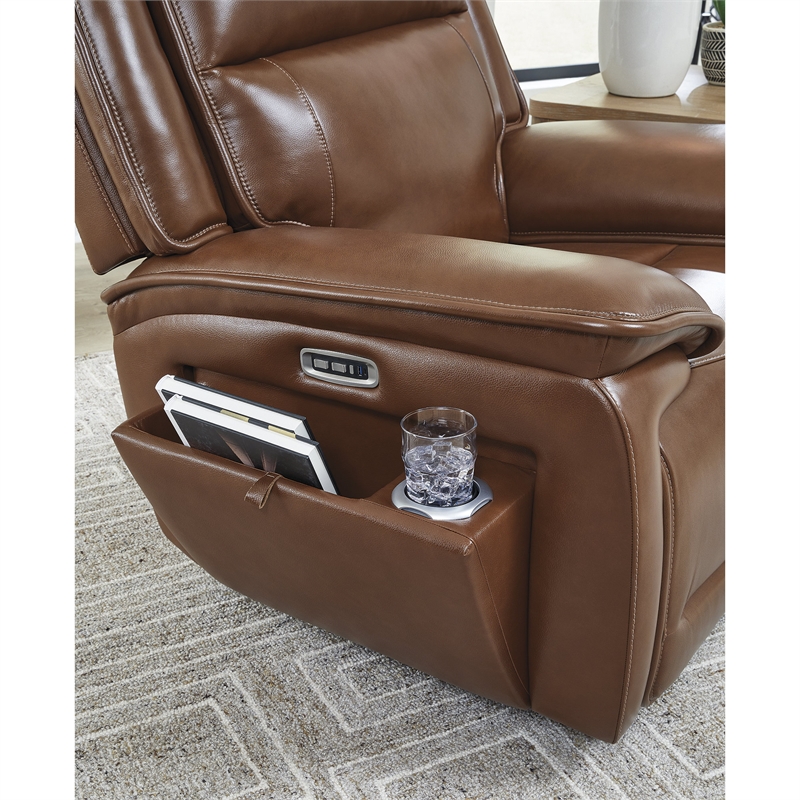 Bowery Hill Reclining Sofa Set with Power Features in Brown Leather Upholstered