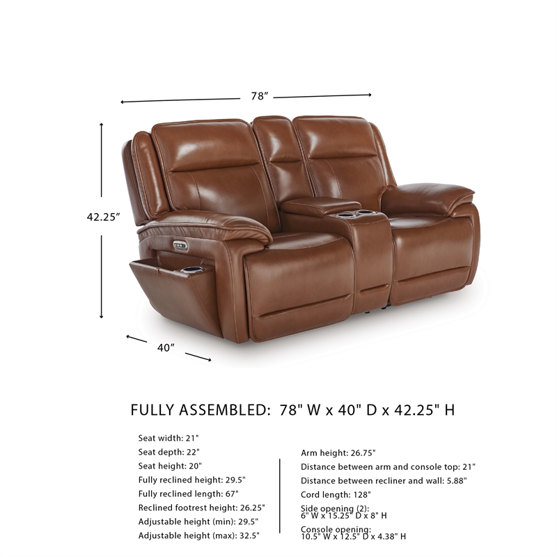 Bowery Hill Reclining Sofa Set with Power Features in Brown Leather Upholstered