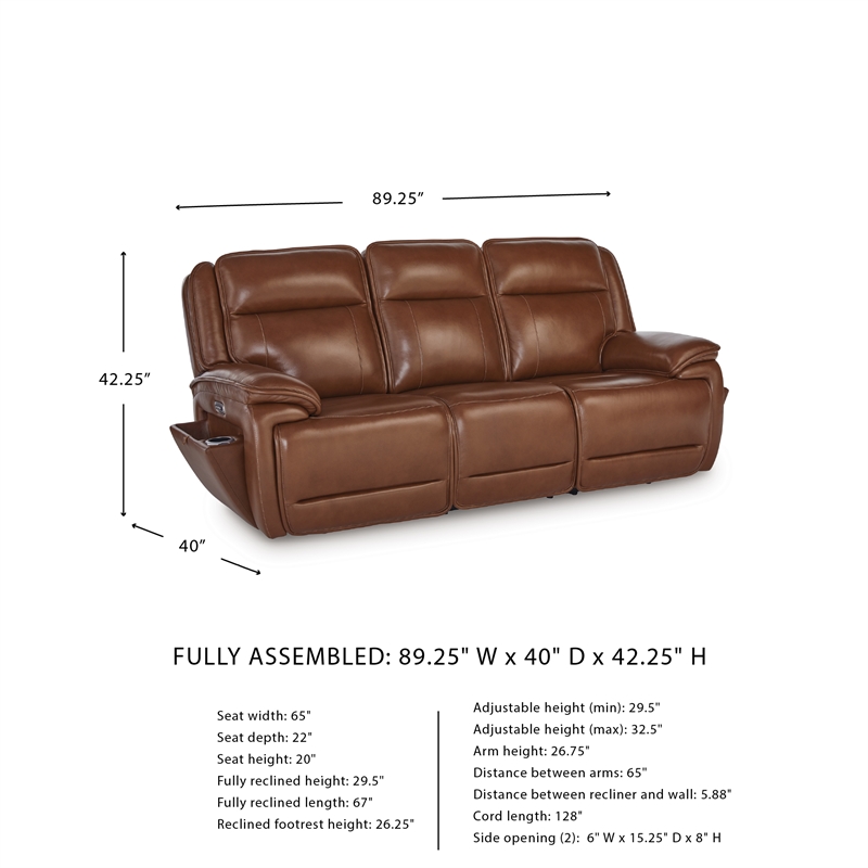 Bowery Hill Reclining Sofa Set with Power Features in Brown Leather Upholstered