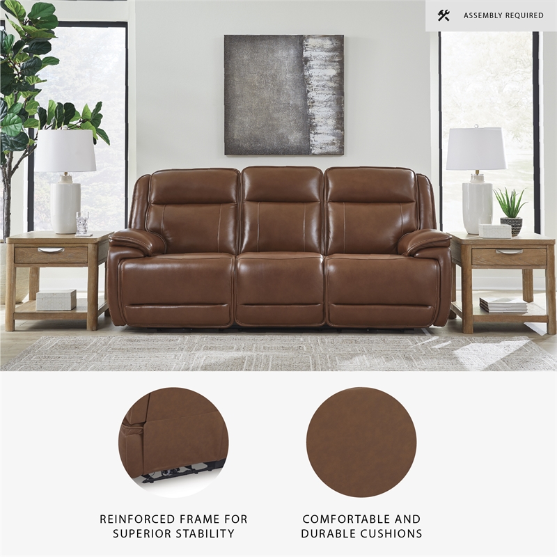 Bowery Hill Reclining Sofa Set with Power Features in Brown Leather Upholstered