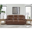 Bowery Hill Reclining Sofa Set with Power Features in Brown Leather Upholstered