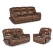 Bowery Hill Reclining Sofa Set with Power Features in Brown Leather Upholstered