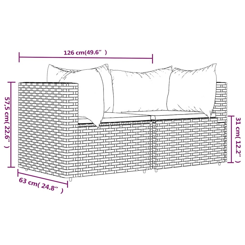 Bowery Hill PE Rattan Standard Modular Patio Corner Sofa in Black