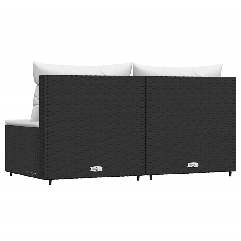 Bowery Hill PE Rattan Standard Patio Middle Sofa Black With White Cushions