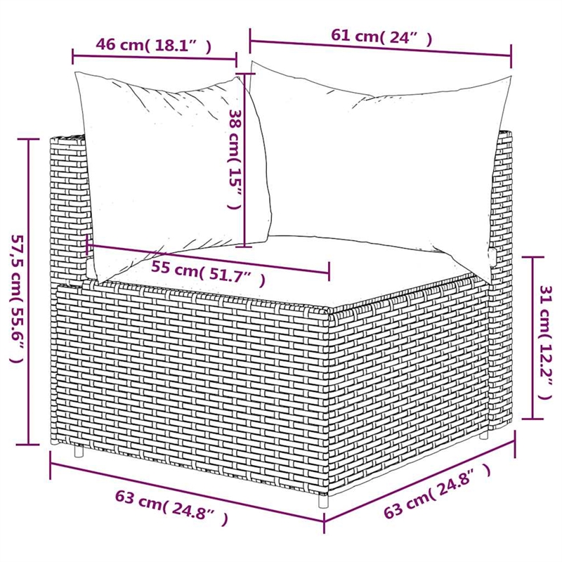 Bowery Hill PE Rattan Medium Adjustable Feet Patio Corner Sofa in Gray