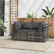 Bowery Hill Contemporary Synthetic Poly Rattan Patio Corner Sofa in Gray