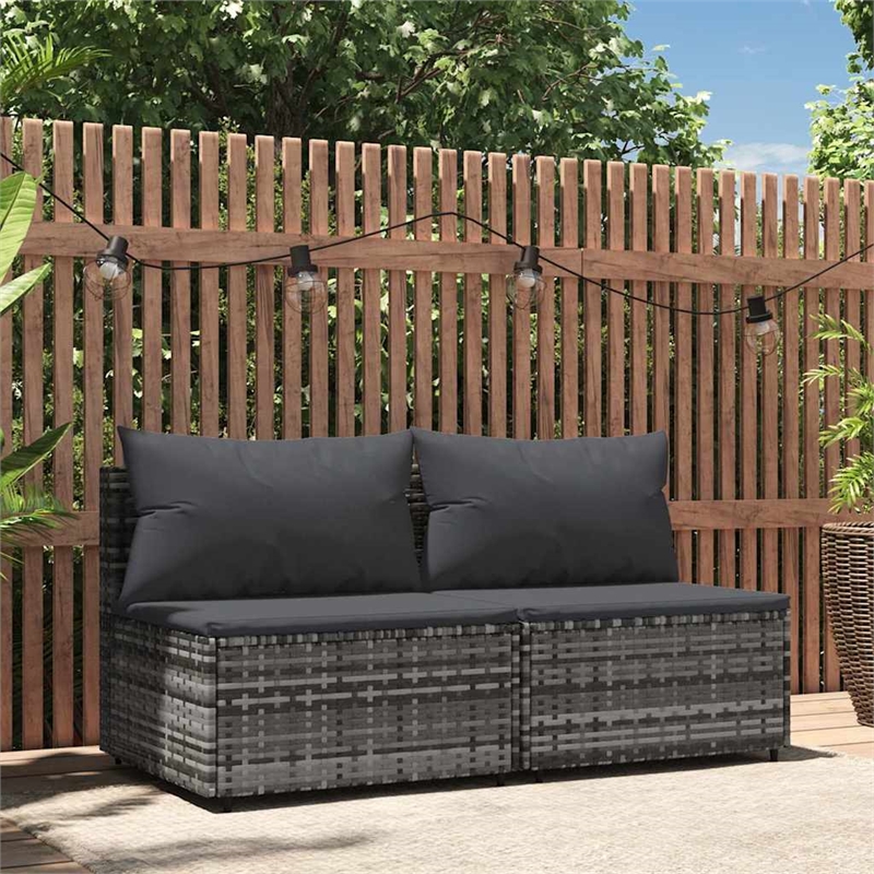 Bowery Hill Contemporary Synthetic Poly Rattan Patio Middle Sofa in Gray