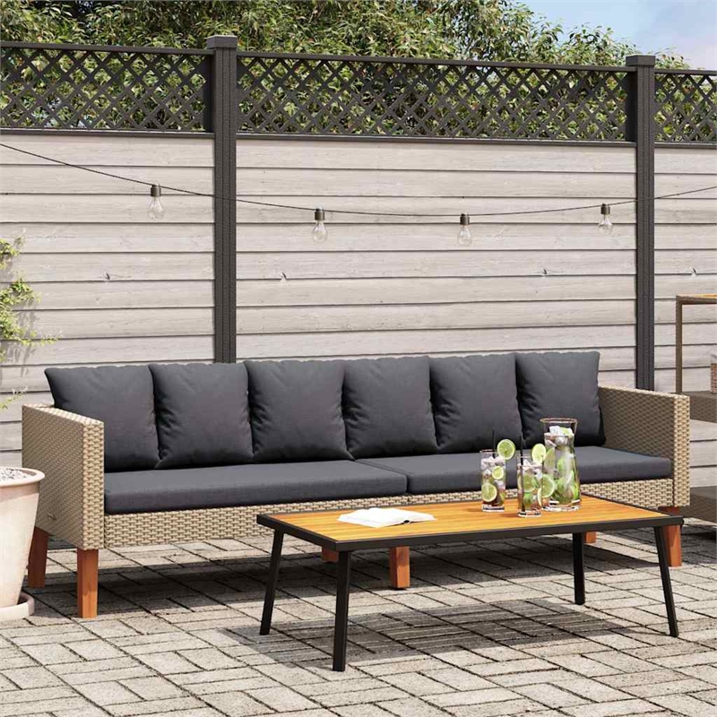 Bowery Hill Contemporary Synthetic Poly Rattan Garden Sofa in Beige