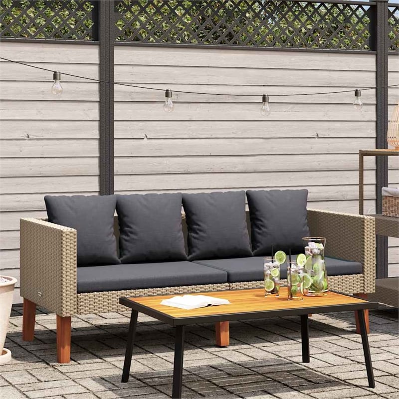 Bowery Hill Contemporary Synthetic Poly Rattan Garden Sofa in Beige & Anthracite