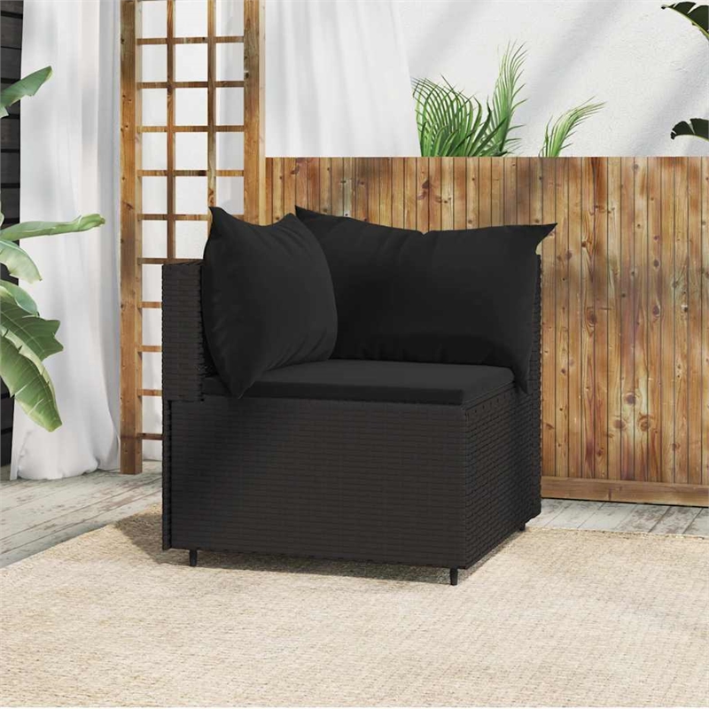 Bowery Hill PE Rattan Powder-Coated Steel & Polyester Patio Corner Sofa in Black