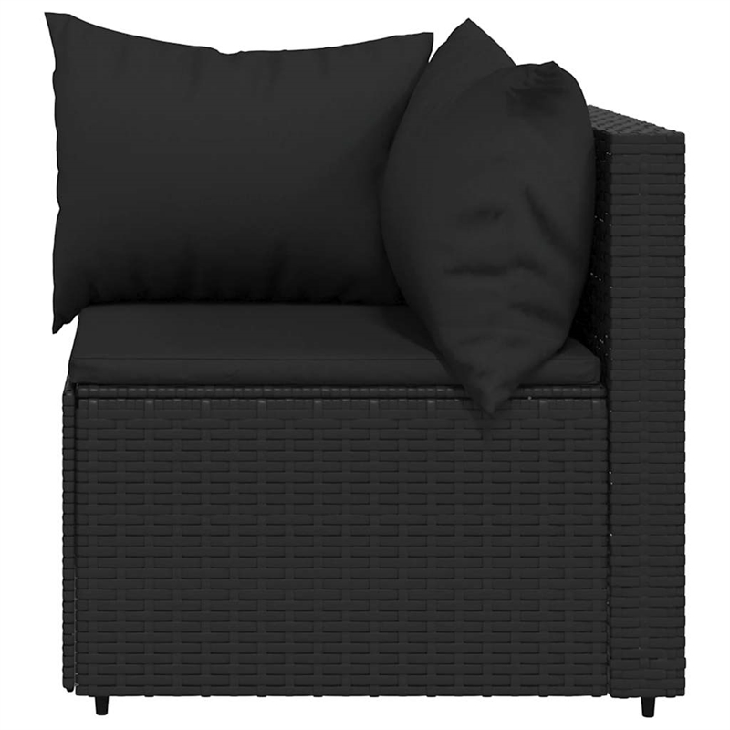 Bowery Hill PE Rattan Powder-Coated Steel & Polyester Patio Corner Sofa in Black