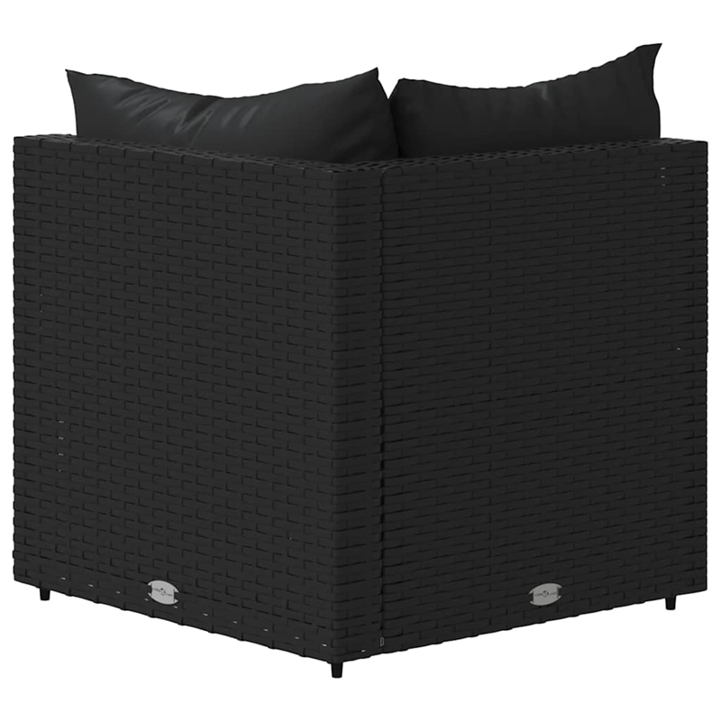 Bowery Hill PE Rattan Powder-Coated Steel & Polyester Patio Corner Sofa in Black