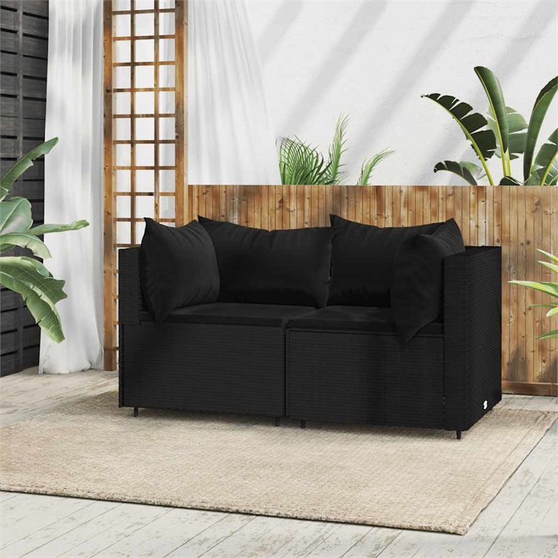 Bowery Hill PE Rattan Standard Adjustable Feet Patio Corner Sofa Black