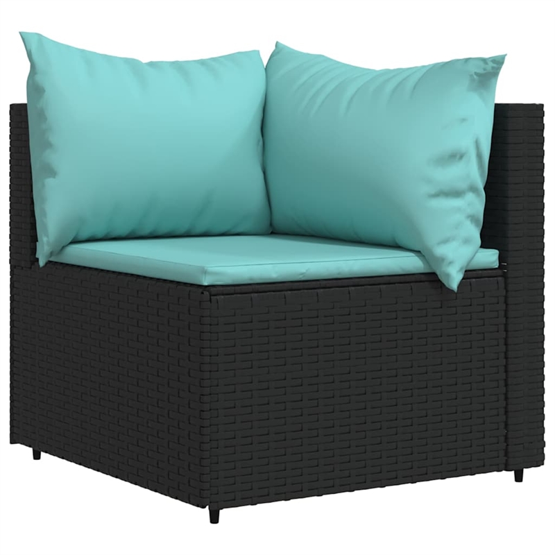 Bowery Hill Contemporary Synthetic Poly Rattan Patio Corner Sofa in Black