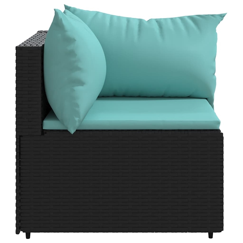 Bowery Hill Contemporary Synthetic Poly Rattan Patio Corner Sofa in Black