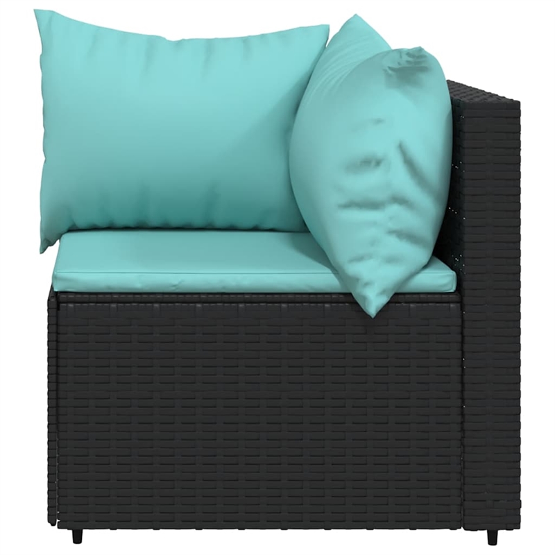 Bowery Hill Contemporary Synthetic Poly Rattan Patio Corner Sofa in Black