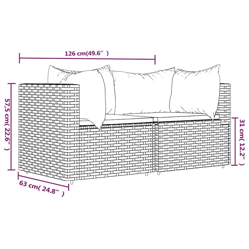 Bowery Hill Contemporary Synthetic Poly Rattan Patio Corner Sofa in Black