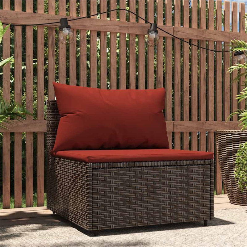 Bowery Hill PE Rattan Medium Adjustable Feet Patio Middle Sofa in Brown