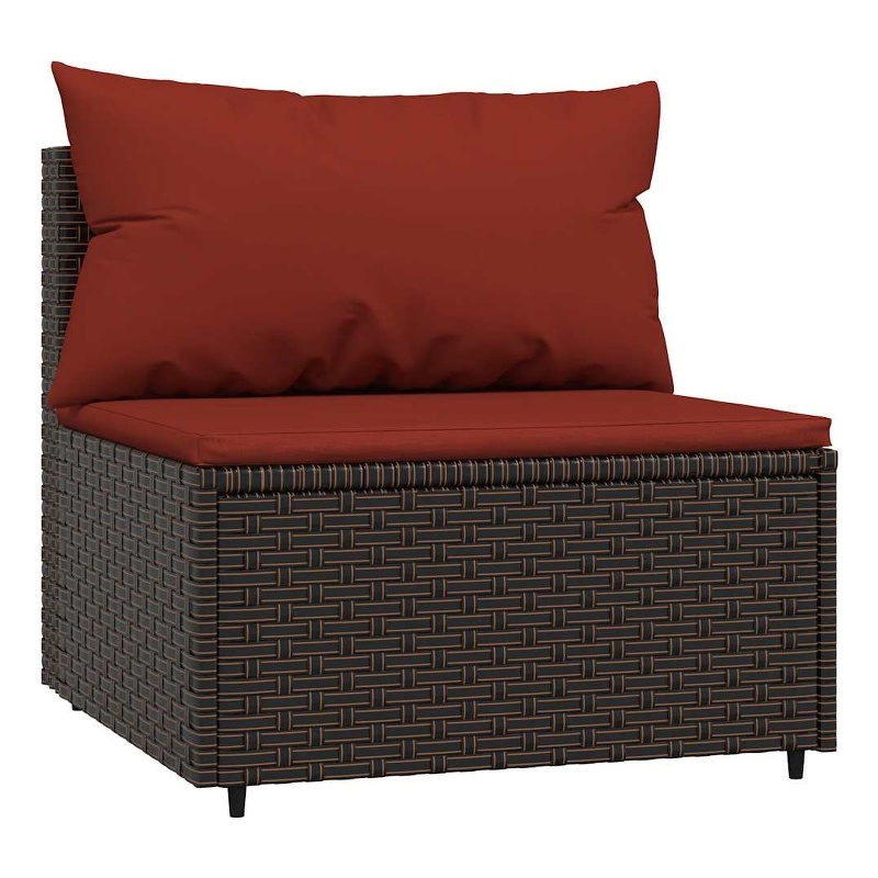 Bowery Hill PE Rattan Medium Adjustable Feet Patio Middle Sofa in Brown