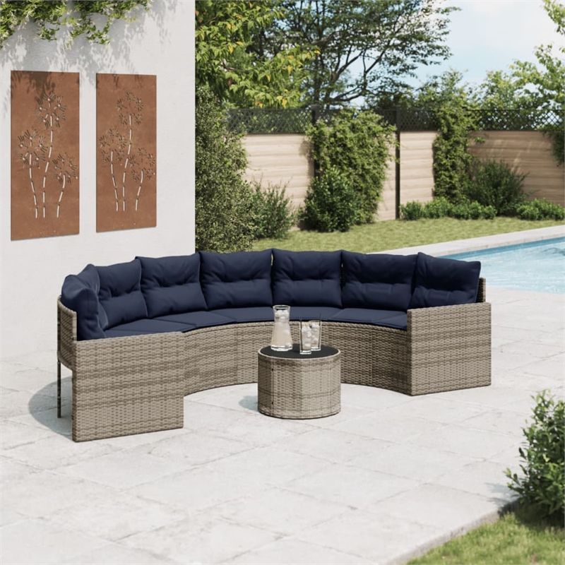 Bowery Hill Contemporary Synthetic Poly Rattan Patio Sofa in Gray & Navy Blue