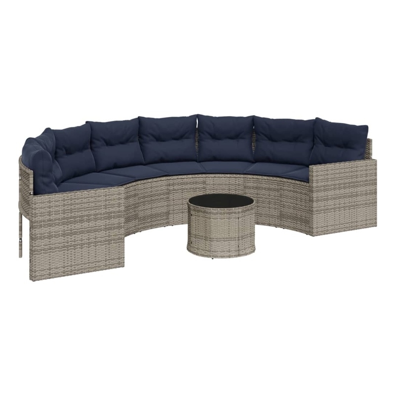 Bowery Hill Contemporary Synthetic Poly Rattan Patio Sofa in Gray & Navy Blue