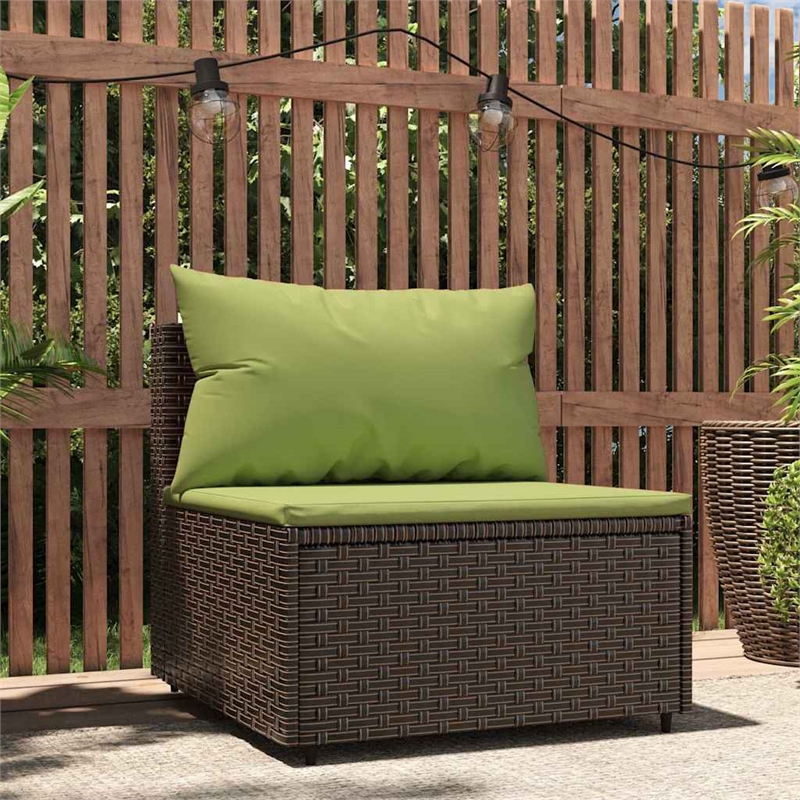 Bowery Hill PE Rattan Medium Adjustable Feet Patio Middle Sofa in Brown