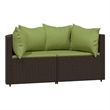 Bowery Hill Synthetic Poly Rattan Patio Corner Sofa in Brown & Green