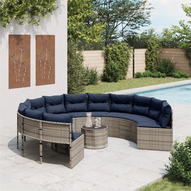 Bowery Hill Contemporary Synthetic Poly Rattan Patio Sofa in Gray & Navy Blue