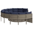 Bowery Hill Contemporary Synthetic Poly Rattan Patio Sofa in Gray & Navy Blue