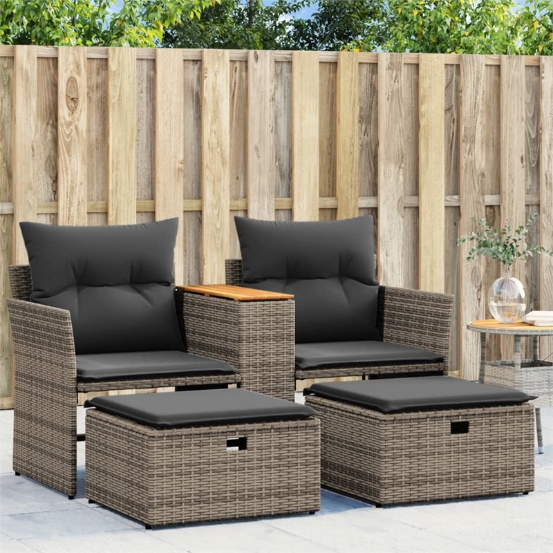 Bowery Hill 2-Seater PE Rattan Garden Sofa With Adjustable Feet in Gray