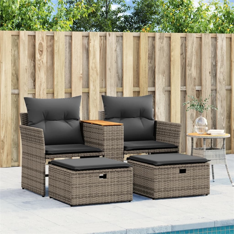 Bowery Hill 2-Seater PE Rattan Garden Sofa With Adjustable Feet in Gray