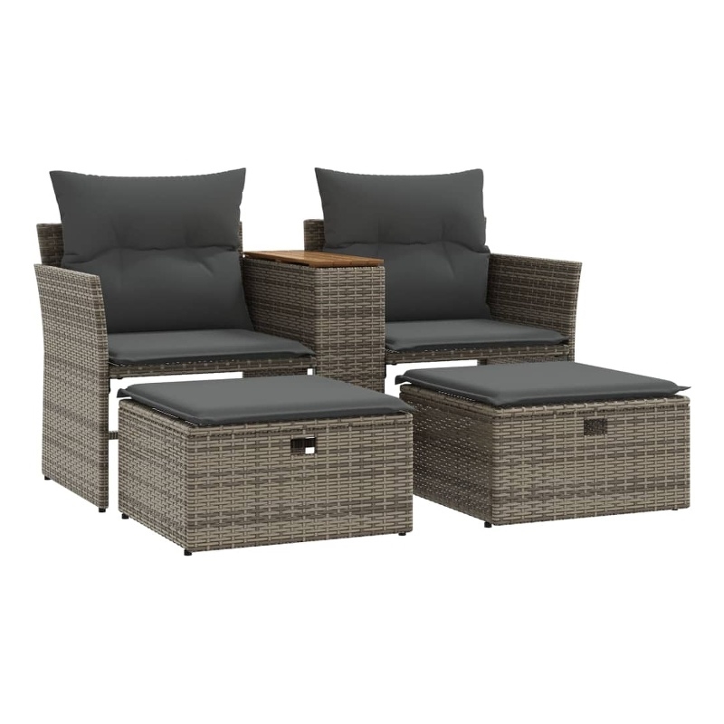 Bowery Hill 2-Seater PE Rattan Garden Sofa With Adjustable Feet in Gray